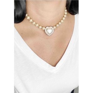 D’Orlan Vintage Heart Pendant Pearl Choker Necklace